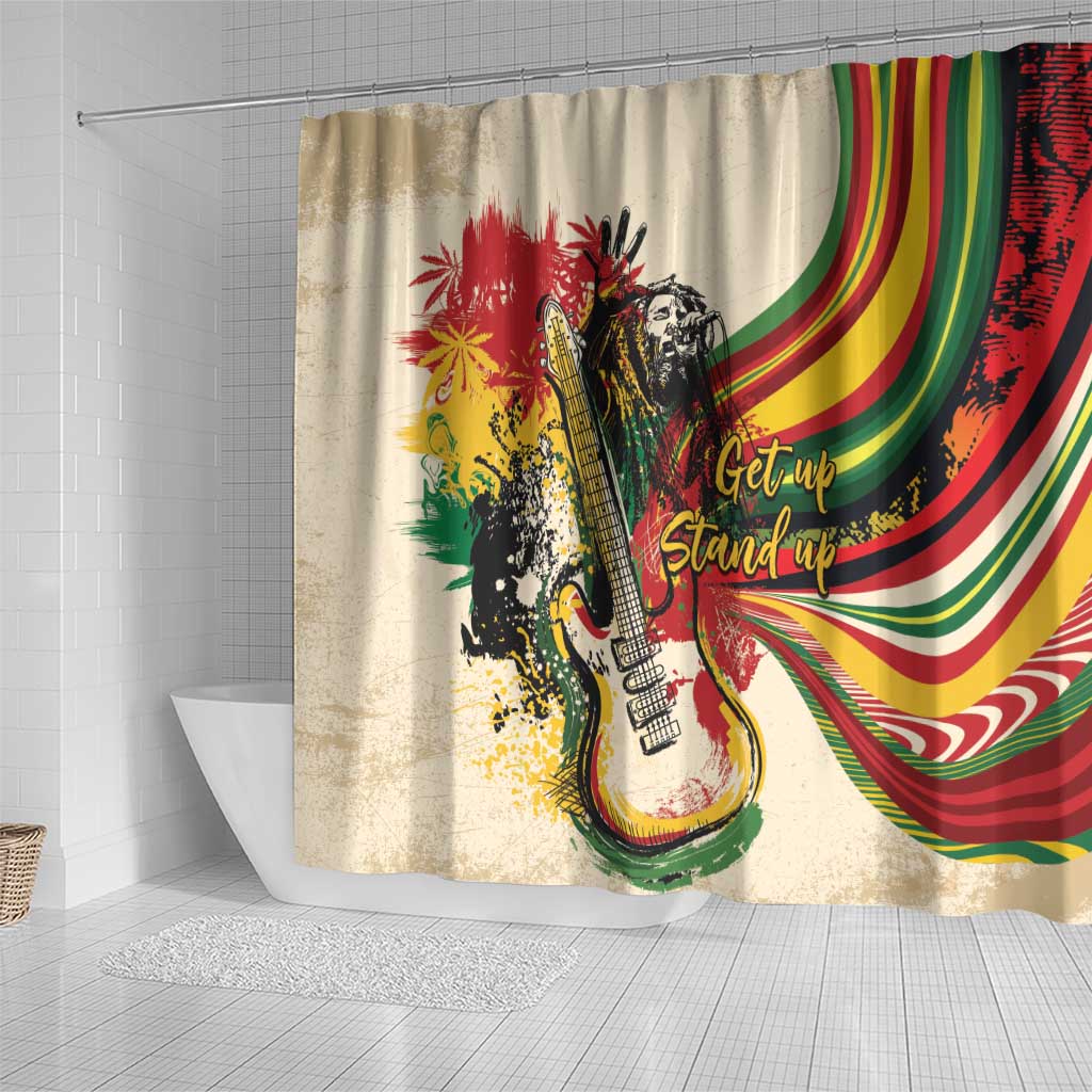 Reggae Soul B.Marley Grungy Shower Curtain Get Up Stand Up - African Pride
