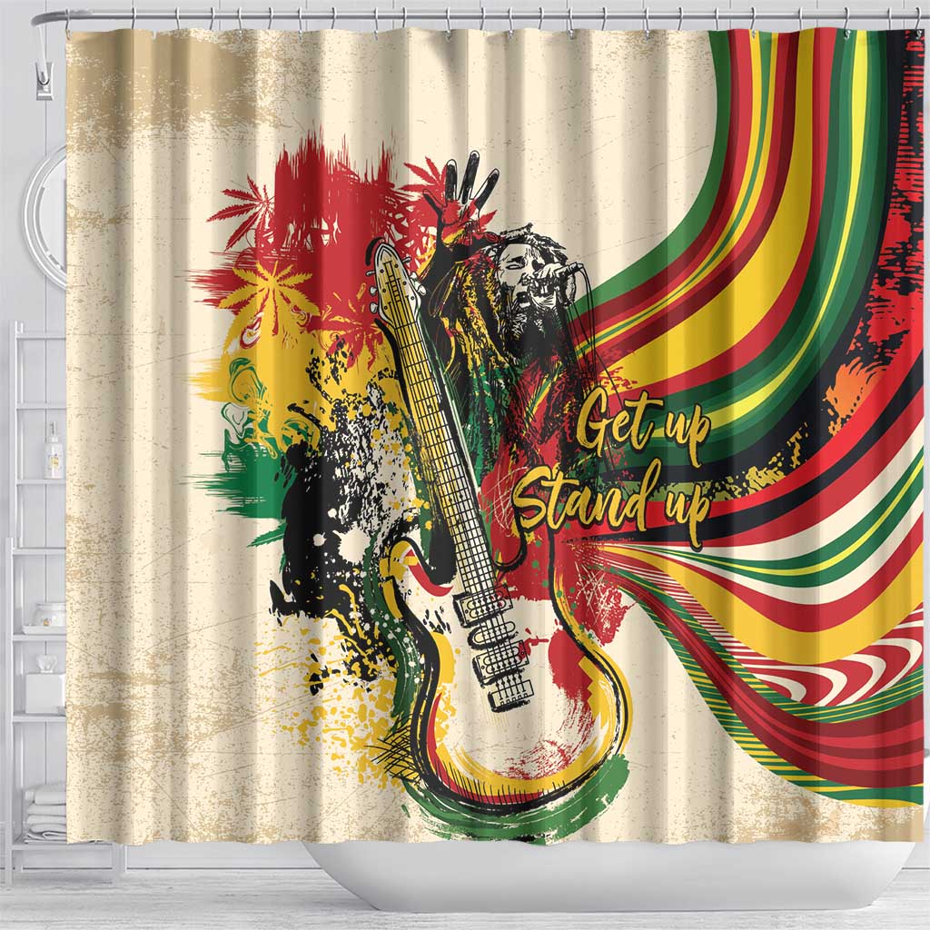 Reggae Soul B.Marley Grungy Shower Curtain Get Up Stand Up - African Pride
