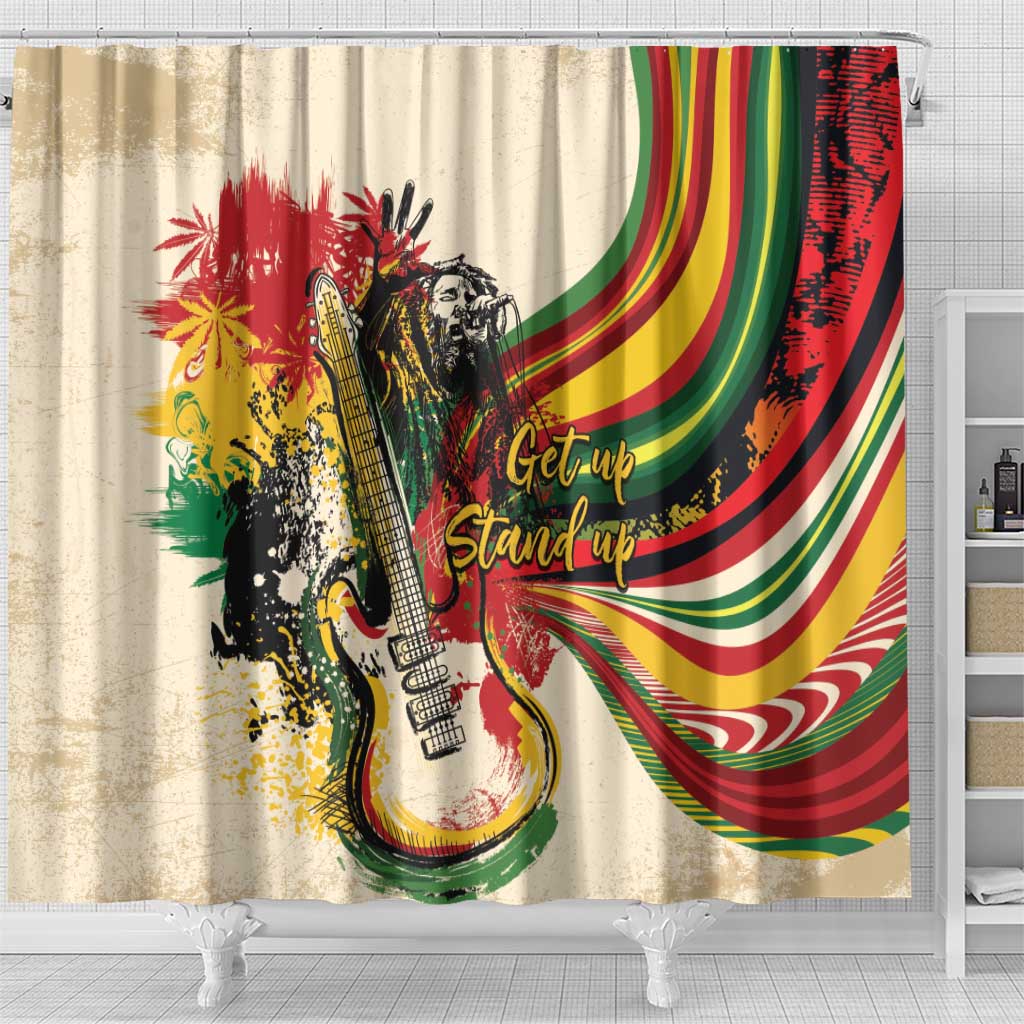 Reggae Soul B.Marley Grungy Shower Curtain Get Up Stand Up - African Pride