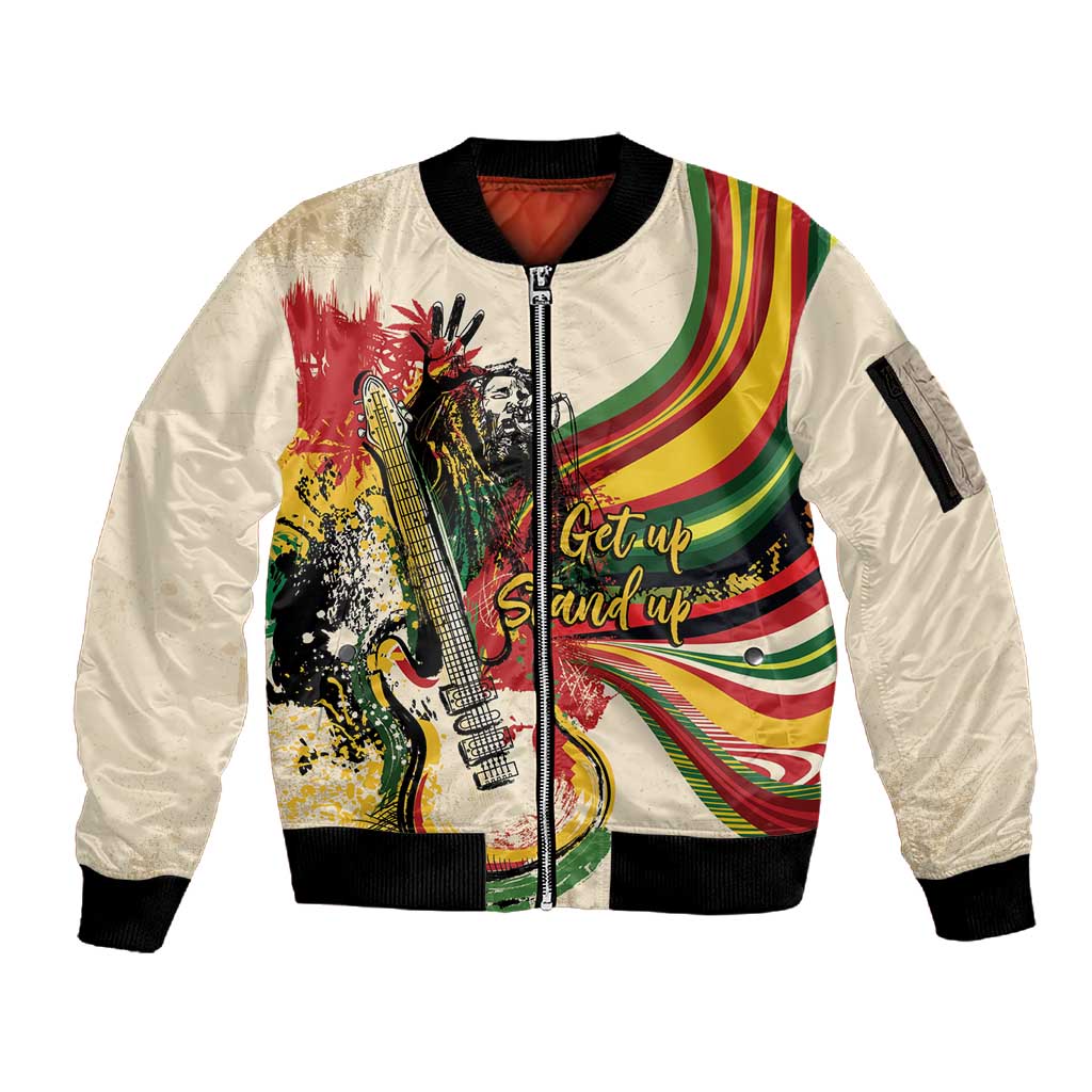 Reggae Soul B.Marley Grungy Sleeve Zip Bomber Jacket Get Up Stand Up - African Pride