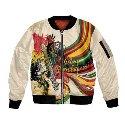 Reggae Soul B.Marley Grungy Sleeve Zip Bomber Jacket Get Up Stand Up - African Pride