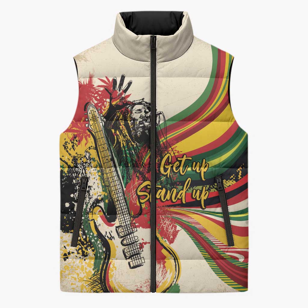 Reggae Soul B.Marley Grungy Sleeveless Puffer Jacket Get Up Stand Up - African Pride
