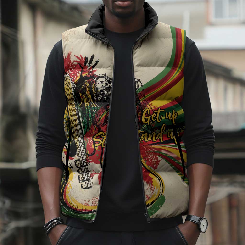 Reggae Soul B.Marley Grungy Sleeveless Puffer Jacket Get Up Stand Up - African Pride