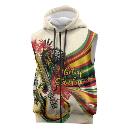 Reggae Soul B.Marley Grungy Sleeveless Zip Hoodie Get Up Stand Up - African Pride