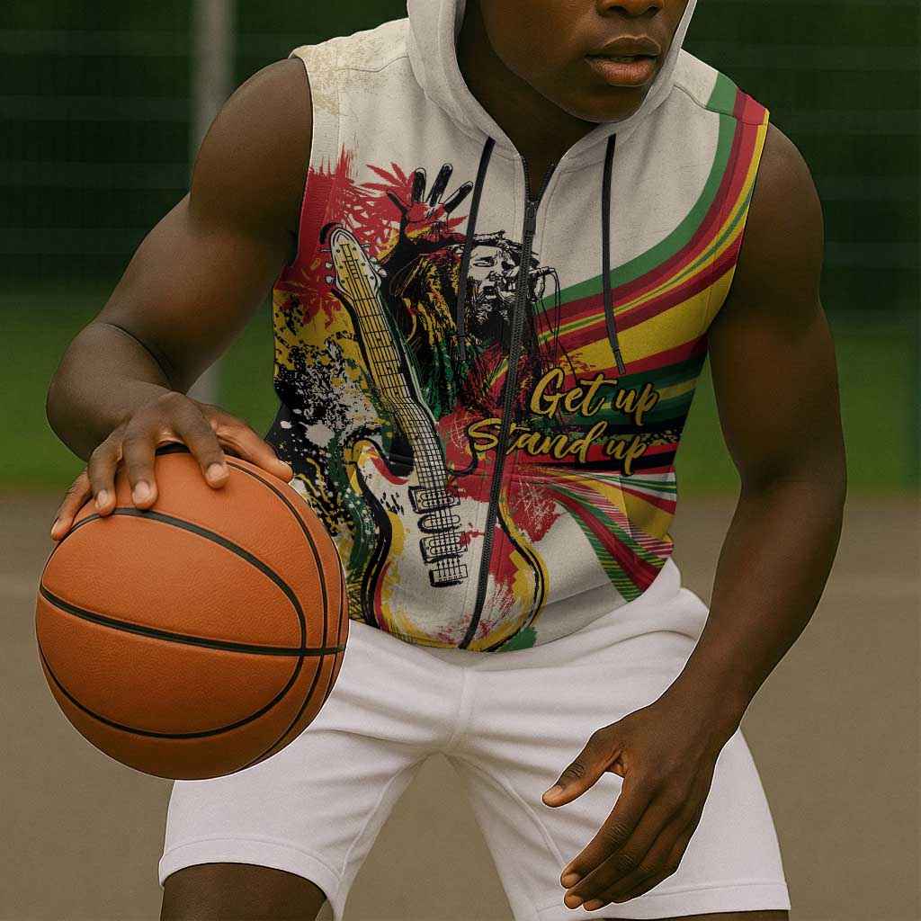 Reggae Soul B.Marley Grungy Sleeveless Zip Hoodie Get Up Stand Up - African Pride