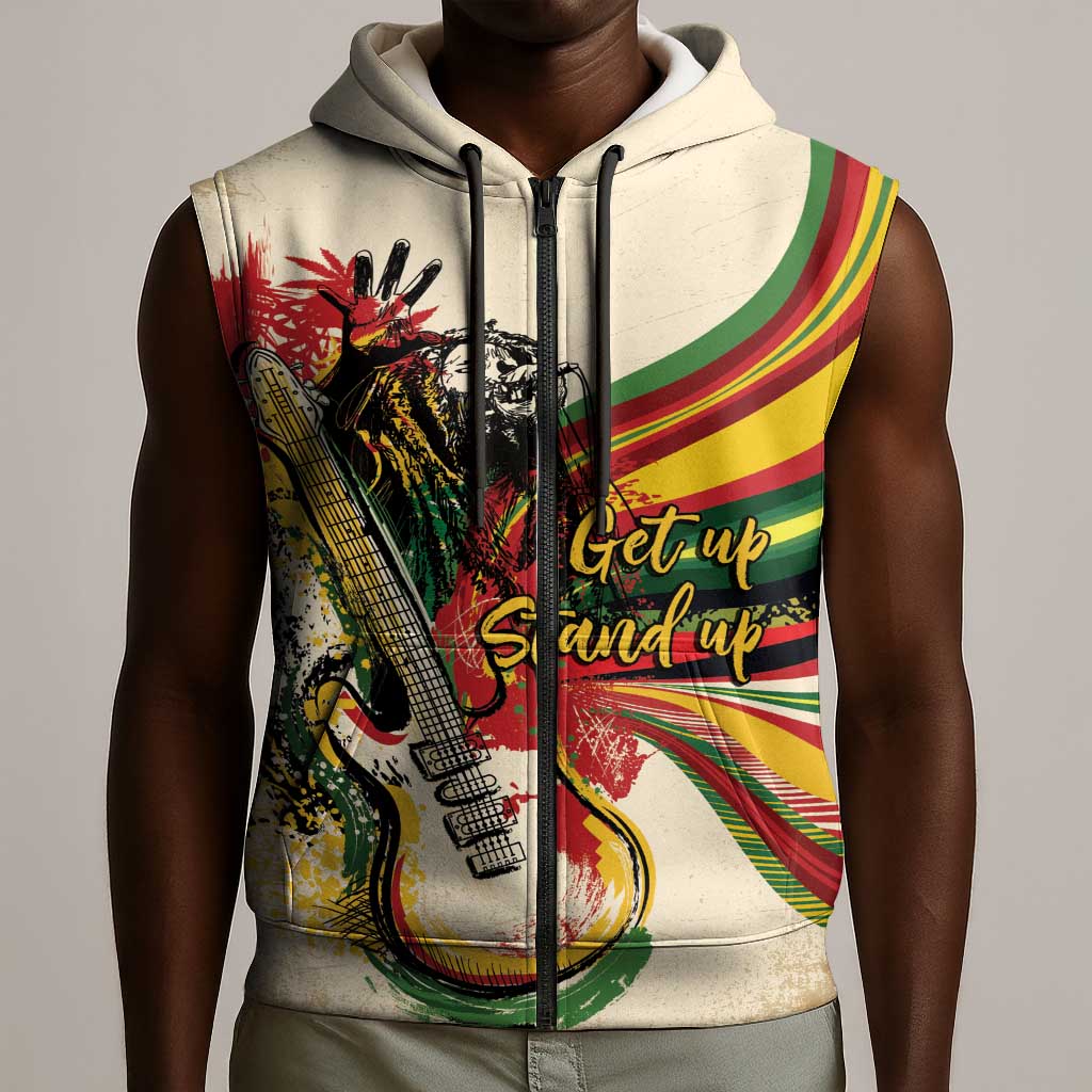 Reggae Soul B.Marley Grungy Sleeveless Zip Hoodie Get Up Stand Up - African Pride