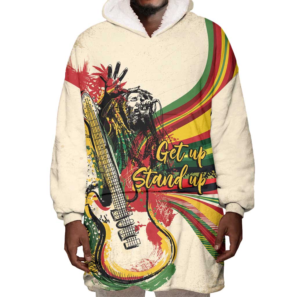 Reggae Soul B.Marley Grungy Wearable Blanket Hoodie Get Up Stand Up - African Pride