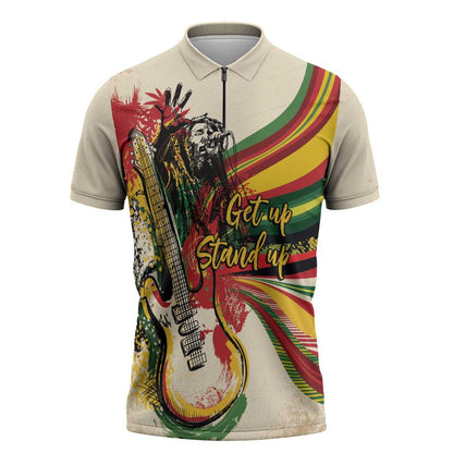 Reggae Soul B.Marley Grungy Zipper Polo Shirt Get Up Stand Up - African Pride