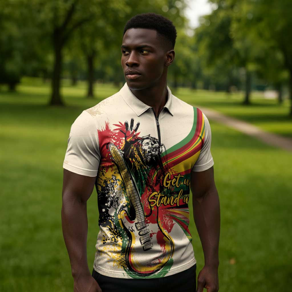 Reggae Soul B.Marley Grungy Zipper Polo Shirt Get Up Stand Up - African Pride