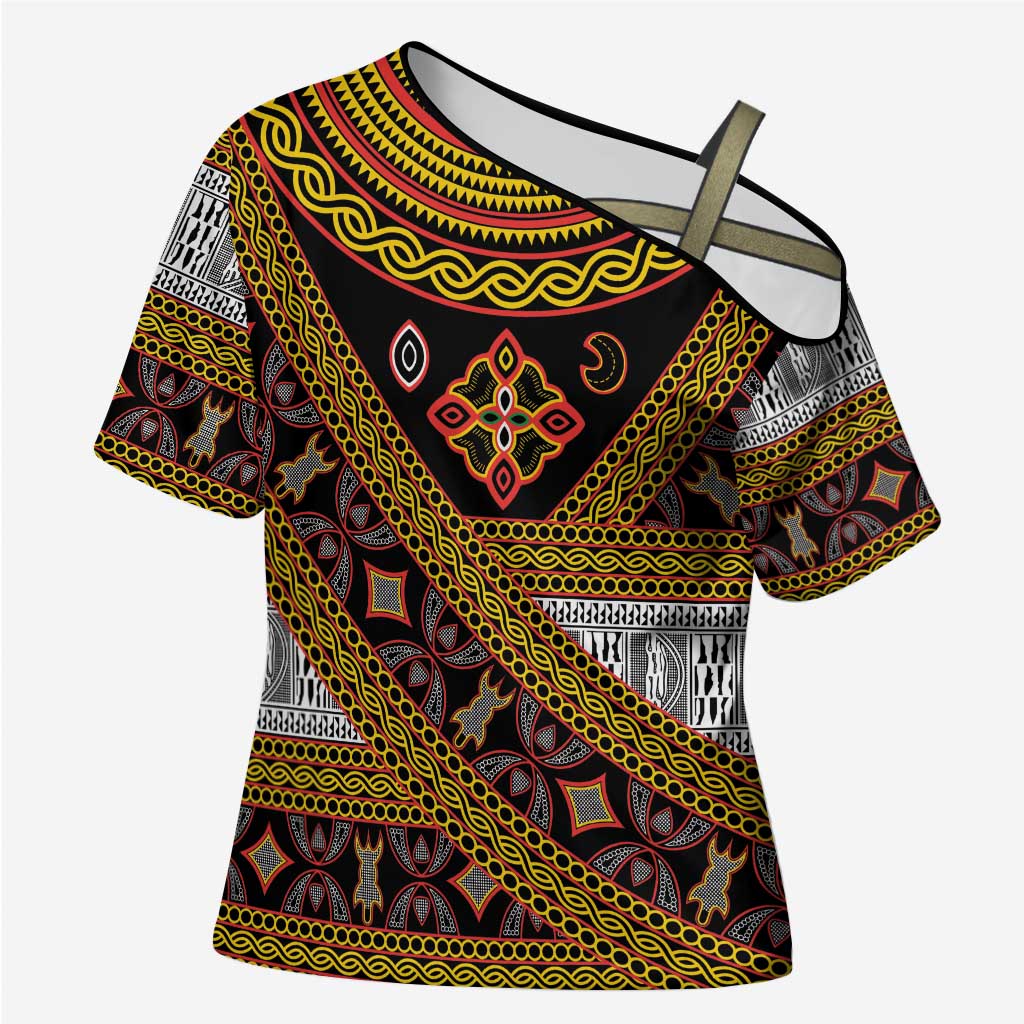 Cameroon Bamenda Toghu Inspired Cross Shoulder Shirt Classic Motifs