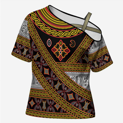 Cameroon Bamenda Toghu Inspired Cross Shoulder Shirt Classic Motifs