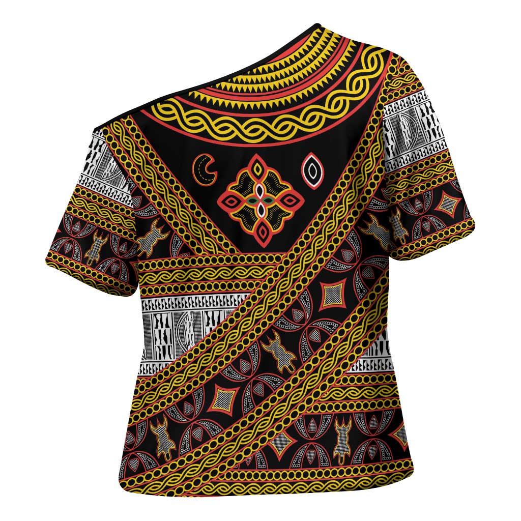 Cameroon Bamenda Toghu Inspired Cross Shoulder Shirt Classic Motifs