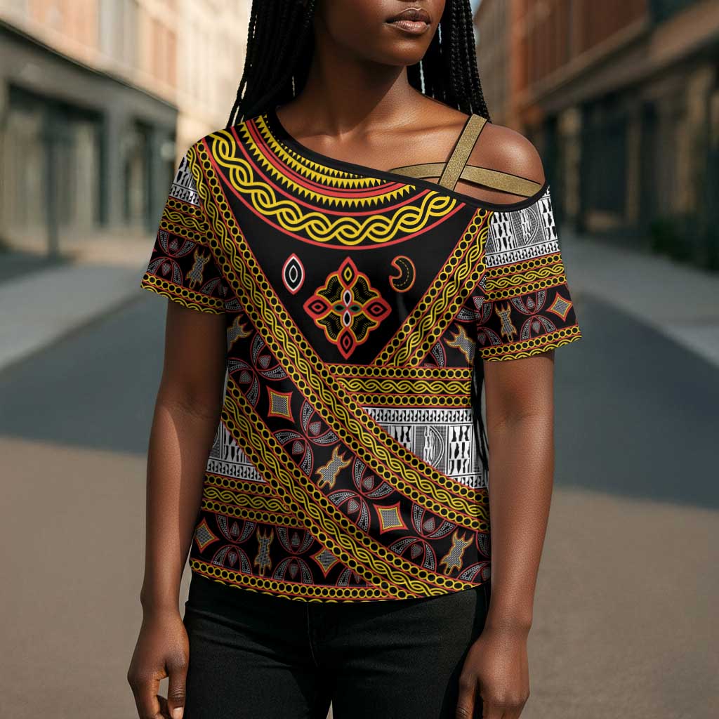 Cameroon Bamenda Toghu Inspired Cross Shoulder Shirt Classic Motifs