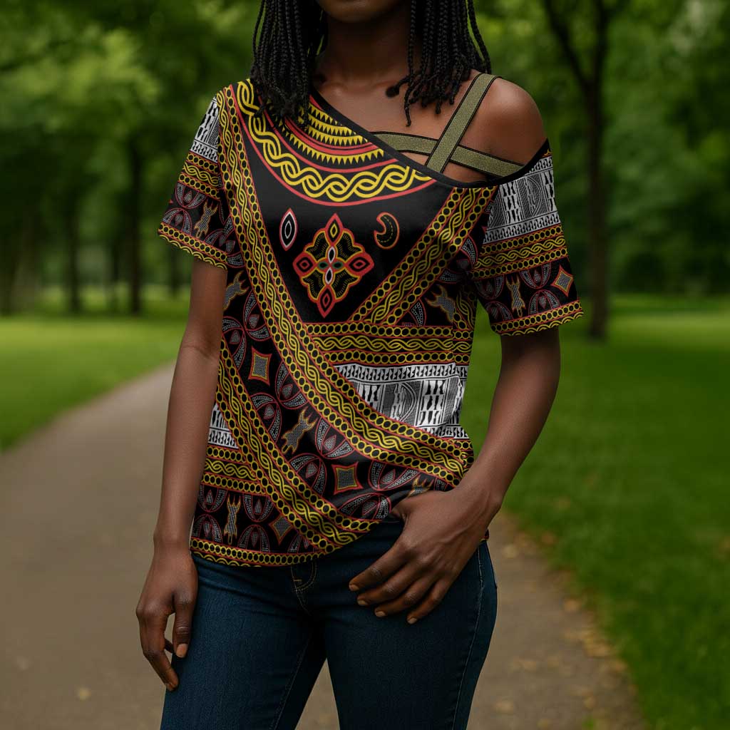 Cameroon Bamenda Toghu Inspired Cross Shoulder Shirt Classic Motifs