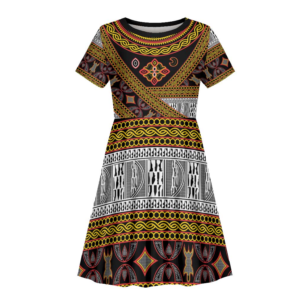 Cameroon Bamenda Toghu Inspired Kid Short Sleeve Dress Classic Motifs