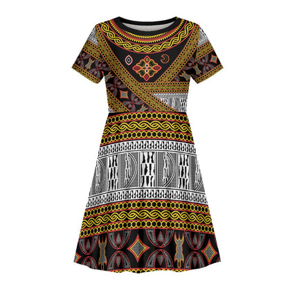 Cameroon Bamenda Toghu Inspired Kid Short Sleeve Dress Classic Motifs