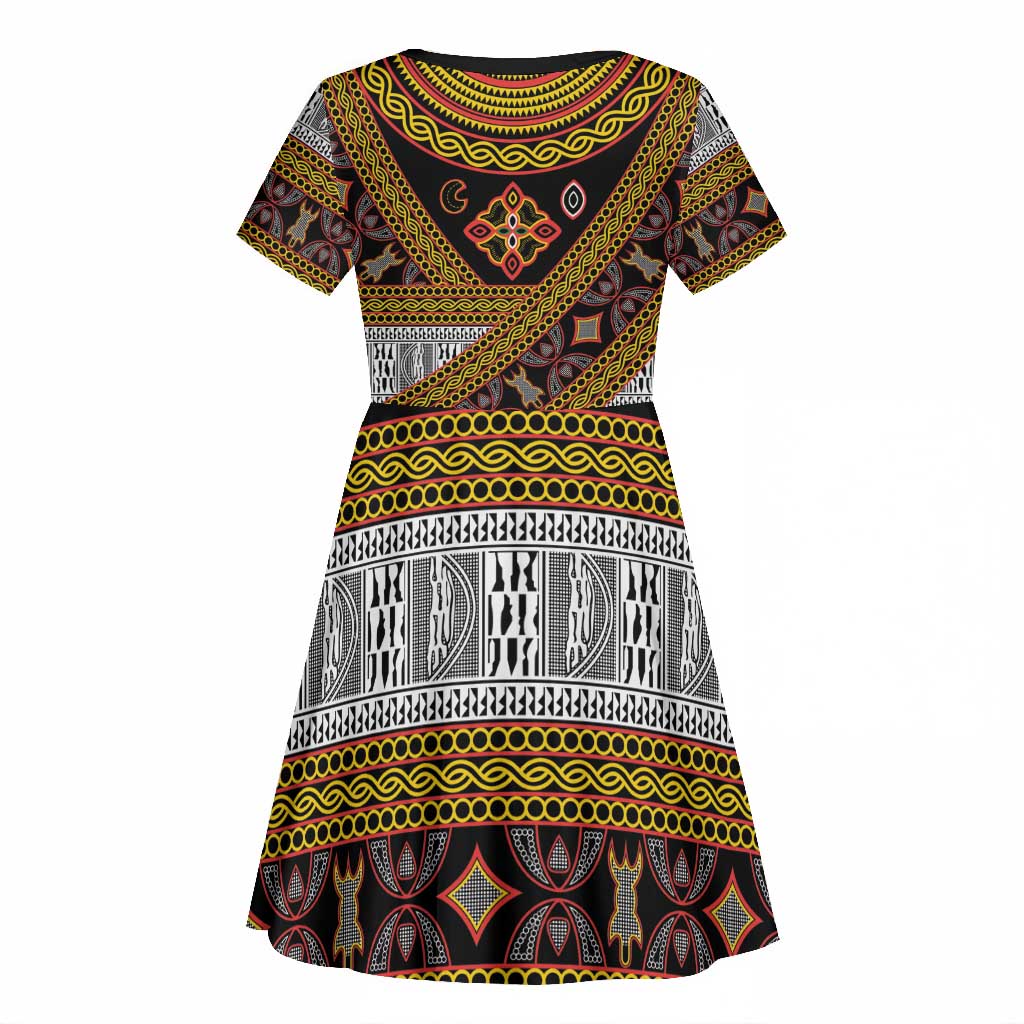 Cameroon Bamenda Toghu Inspired Kid Short Sleeve Dress Classic Motifs