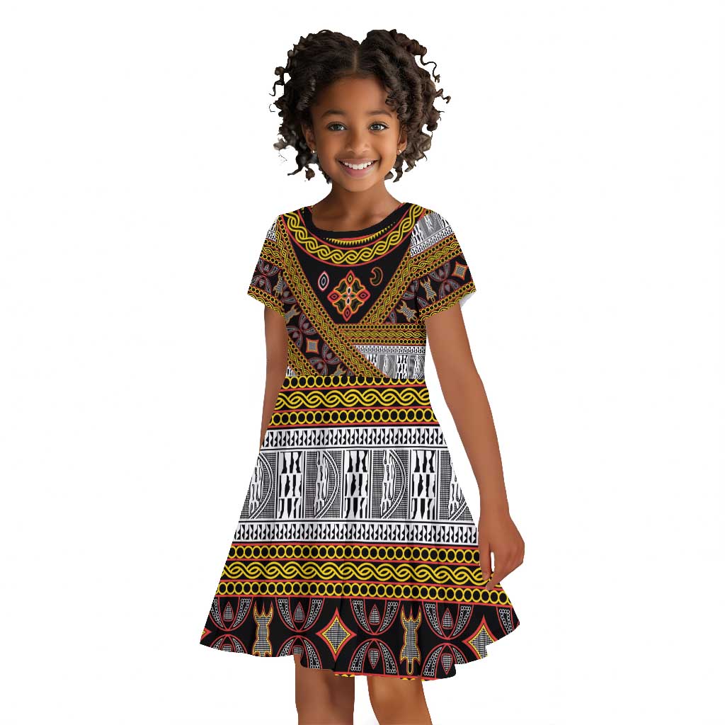 Cameroon Bamenda Toghu Inspired Kid Short Sleeve Dress Classic Motifs