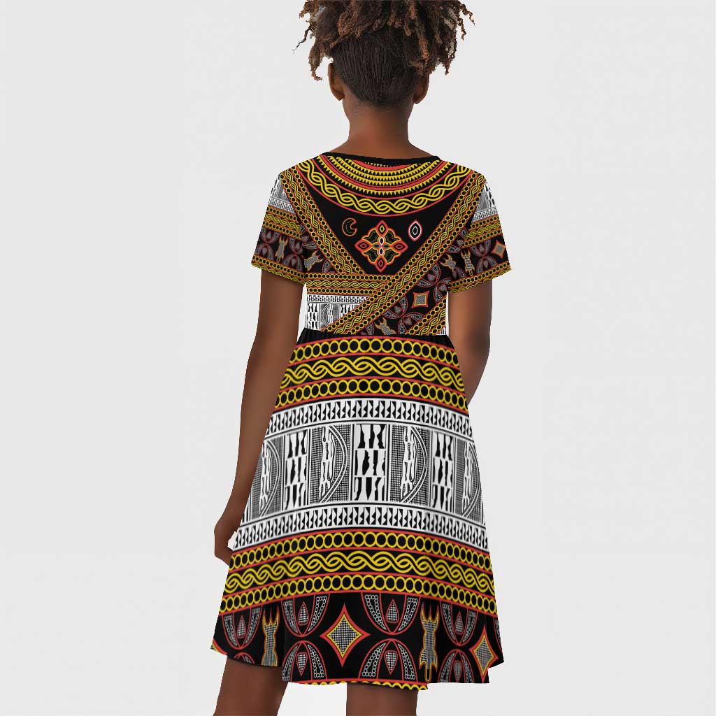 Cameroon Bamenda Toghu Inspired Kid Short Sleeve Dress Classic Motifs