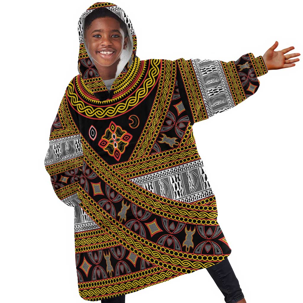 Cameroon Bamenda Toghu Inspired Kid Wearable Blanket Hoodie Classic Motifs