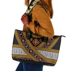 Cameroon Bamenda Toghu Inspired Leather Tote Bag Classic Motifs