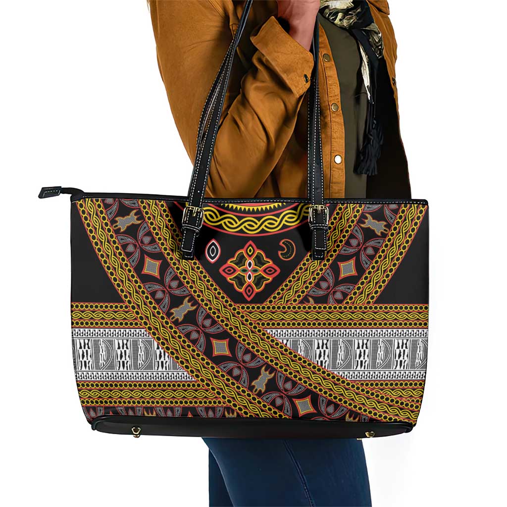 Cameroon Bamenda Toghu Inspired Leather Tote Bag Classic Motifs