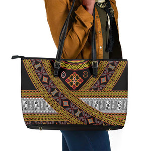Cameroon Bamenda Toghu Inspired Leather Tote Bag Classic Motifs