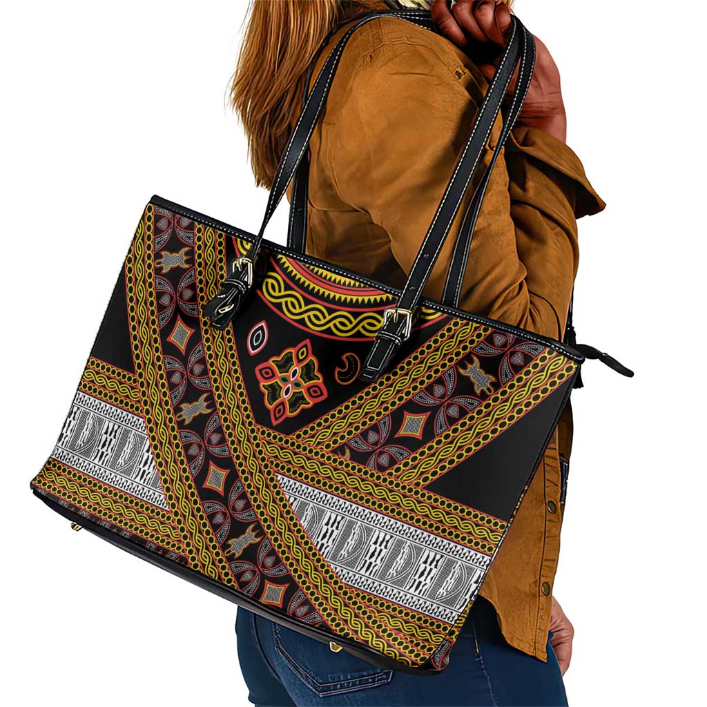 Cameroon Bamenda Toghu Inspired Leather Tote Bag Classic Motifs