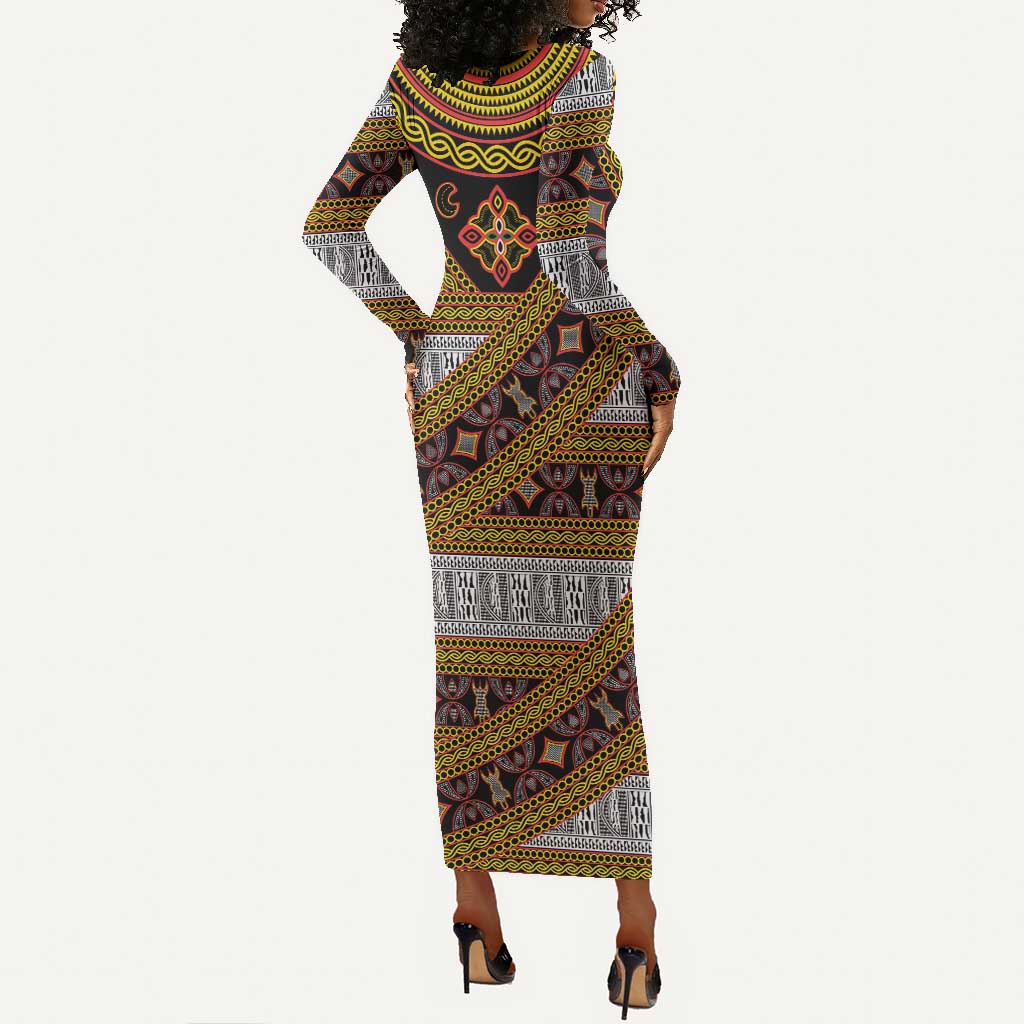 Cameroon Bamenda Toghu Inspired Long Sleeve Bodycon Dress Classic Motifs