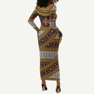 Cameroon Bamenda Toghu Inspired Long Sleeve Bodycon Dress Classic Motifs
