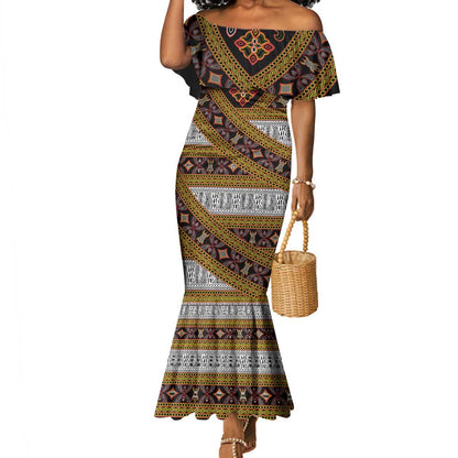 Cameroon Bamenda Toghu Inspired Mermaid Dress Classic Motifs