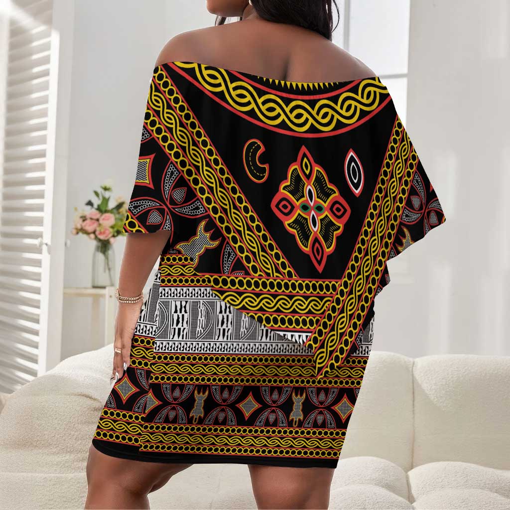Cameroon Bamenda Toghu Inspired Off Shoulder Short Dress Classic Motifs