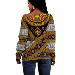 Cameroon Bamenda Toghu Inspired Off Shoulder Sweater Classic Motifs