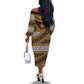 Cameroon Bamenda Toghu Inspired Off The Shoulder Long Sleeve Dress Classic Motifs