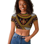 Cameroon Bamenda Toghu Inspired Raglan Cropped T shirt Classic Motifs