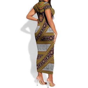 Cameroon Bamenda Toghu Inspired Short Sleeve Bodycon Dress Classic Motifs