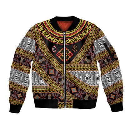 Cameroon Bamenda Toghu Inspired Sleeve Zip Bomber Jacket Classic Motifs