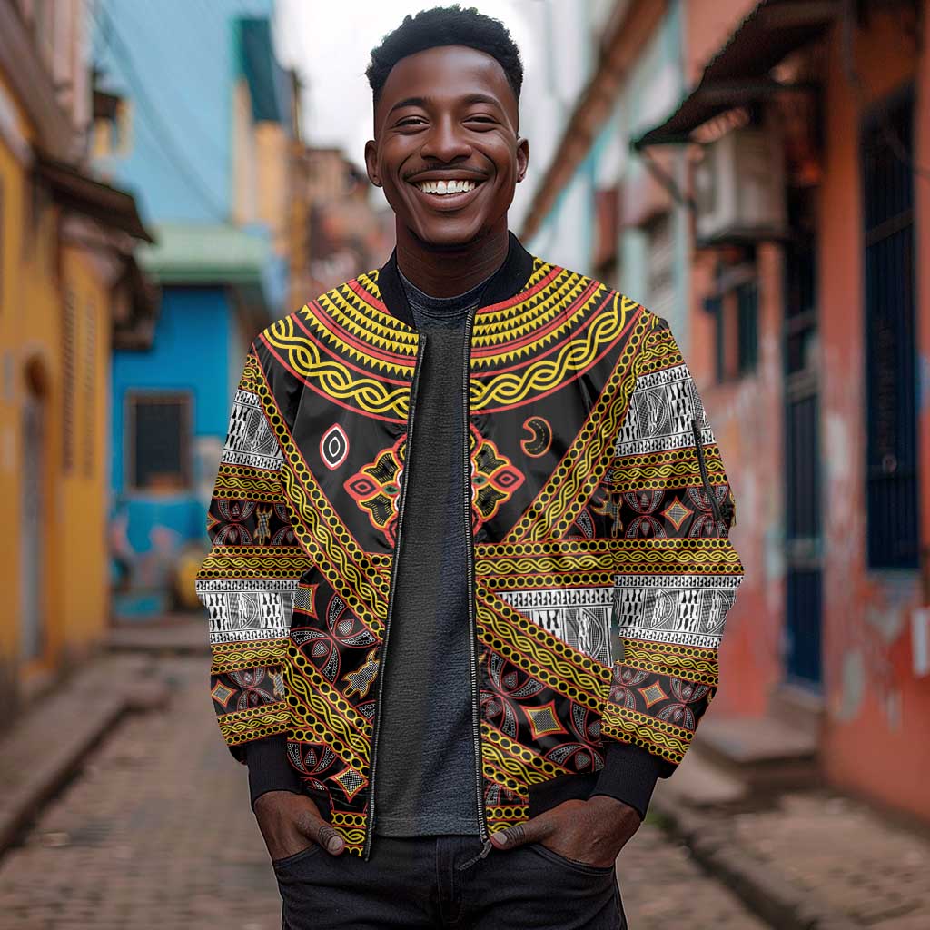 Cameroon Bamenda Toghu Inspired Sleeve Zip Bomber Jacket Classic Motifs