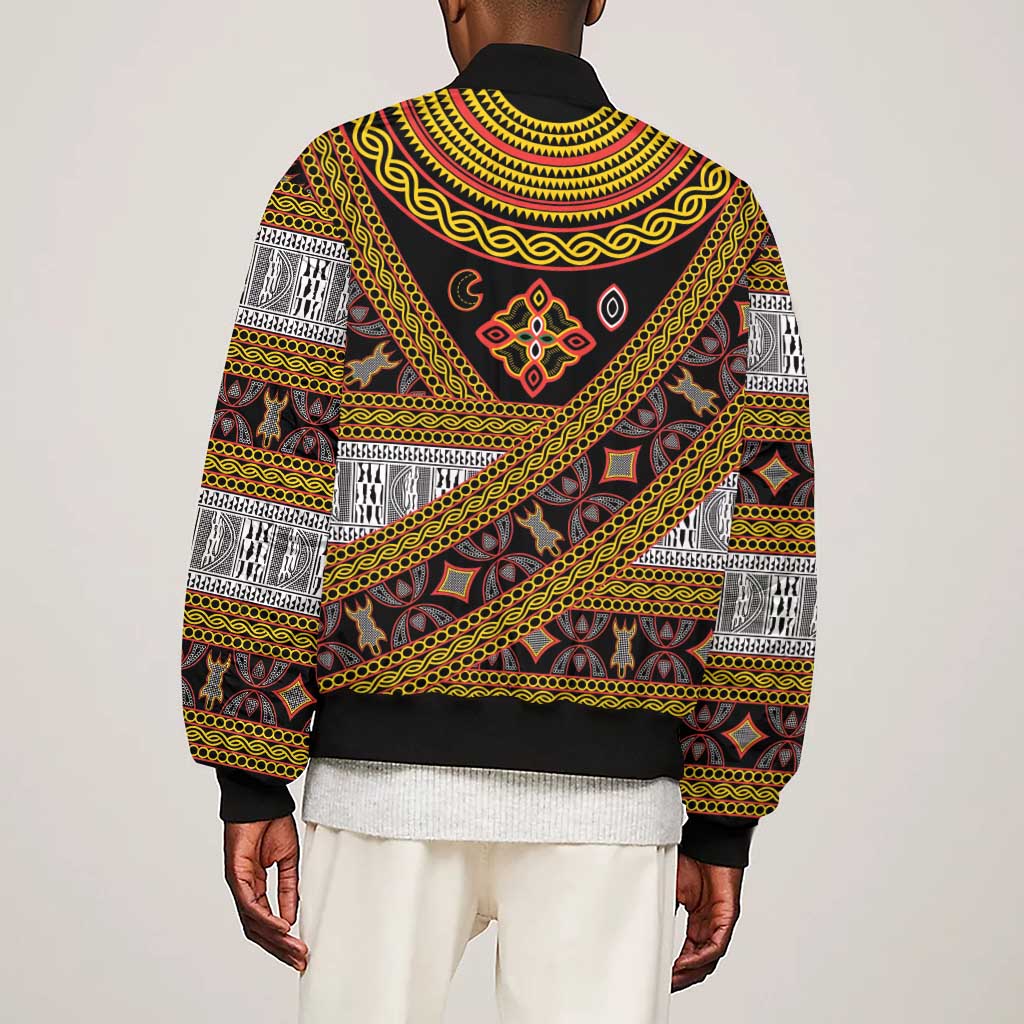 Cameroon Bamenda Toghu Inspired Sleeve Zip Bomber Jacket Classic Motifs