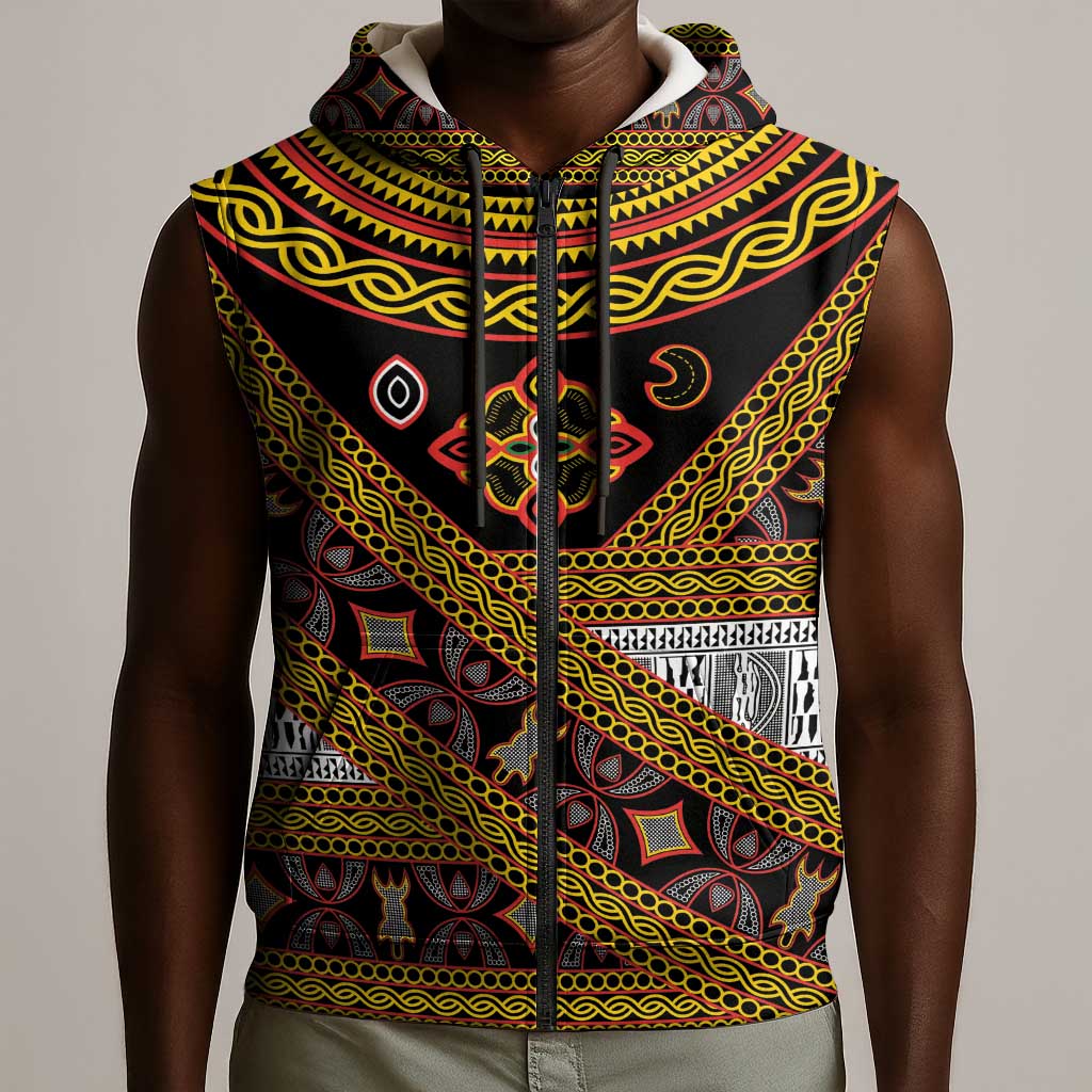 Cameroon Bamenda Toghu Inspired Sleeveless Zip Hoodie Classic Motifs