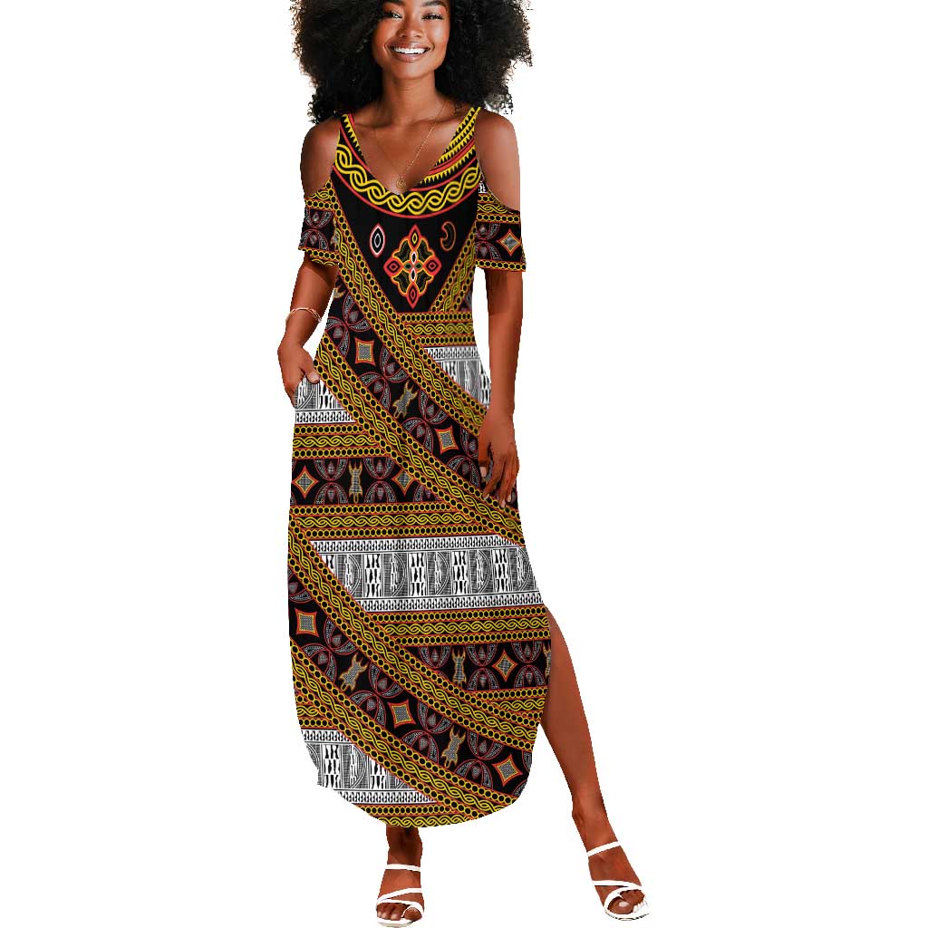 Cameroon Bamenda Toghu Inspired Summer Maxi Dress Classic Motifs