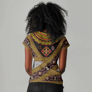 Cameroon Bamenda Toghu Inspired Women V-Neck T-Shirt Classic Motifs