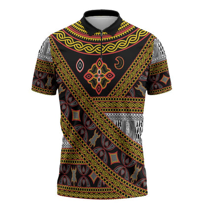 Cameroon Bamenda Toghu Inspired Zipper Polo Shirt Classic Motifs