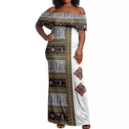 Cameroon Ndop Atoghu Inspired Off Shoulder Maxi Dress