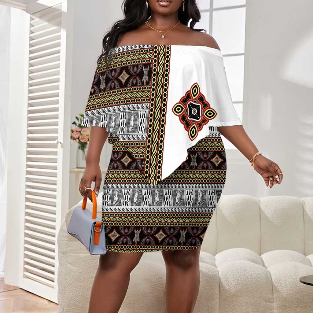 Cameroon Ndop Atoghu Inspired Off Shoulder Short Dress