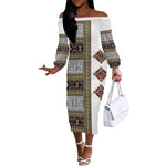 Cameroon Ndop Atoghu Inspired Off The Shoulder Long Sleeve Dress