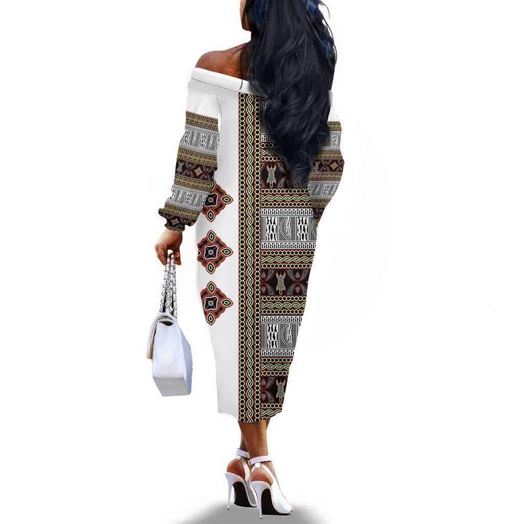 Cameroon Ndop Atoghu Inspired Off The Shoulder Long Sleeve Dress