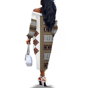 Cameroon Ndop Atoghu Inspired Off The Shoulder Long Sleeve Dress