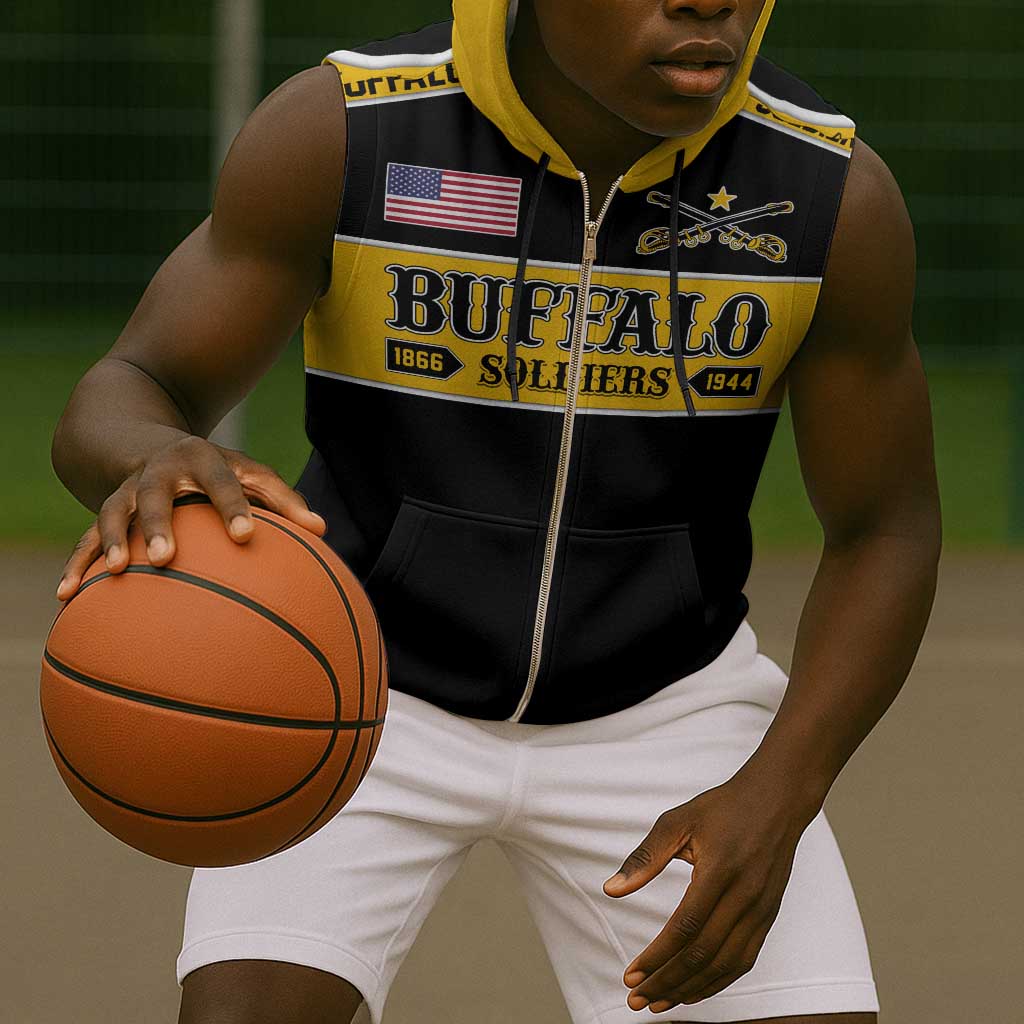 Personalised Buffalo Soldiers Sleeveless Zip Hoodie History of Heroes - African Pride