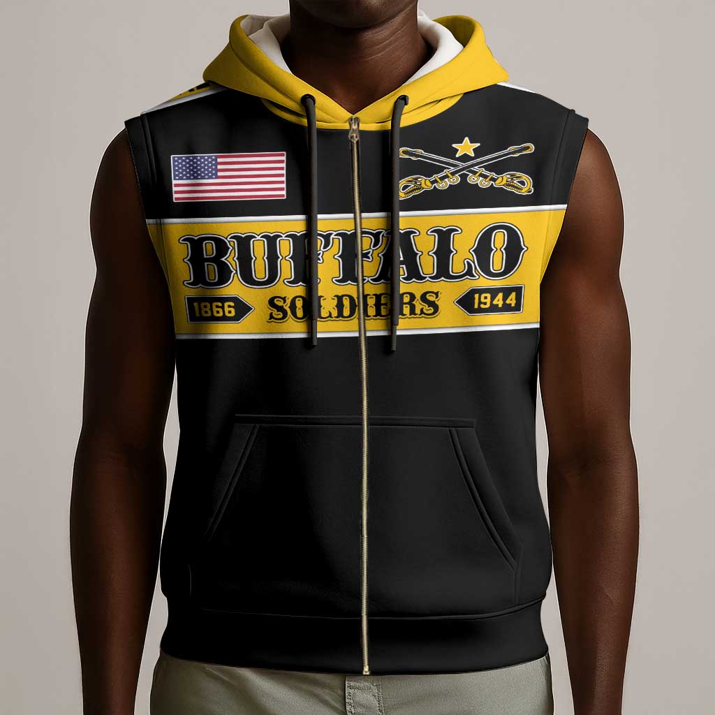 Personalised Buffalo Soldiers Sleeveless Zip Hoodie History of Heroes - African Pride